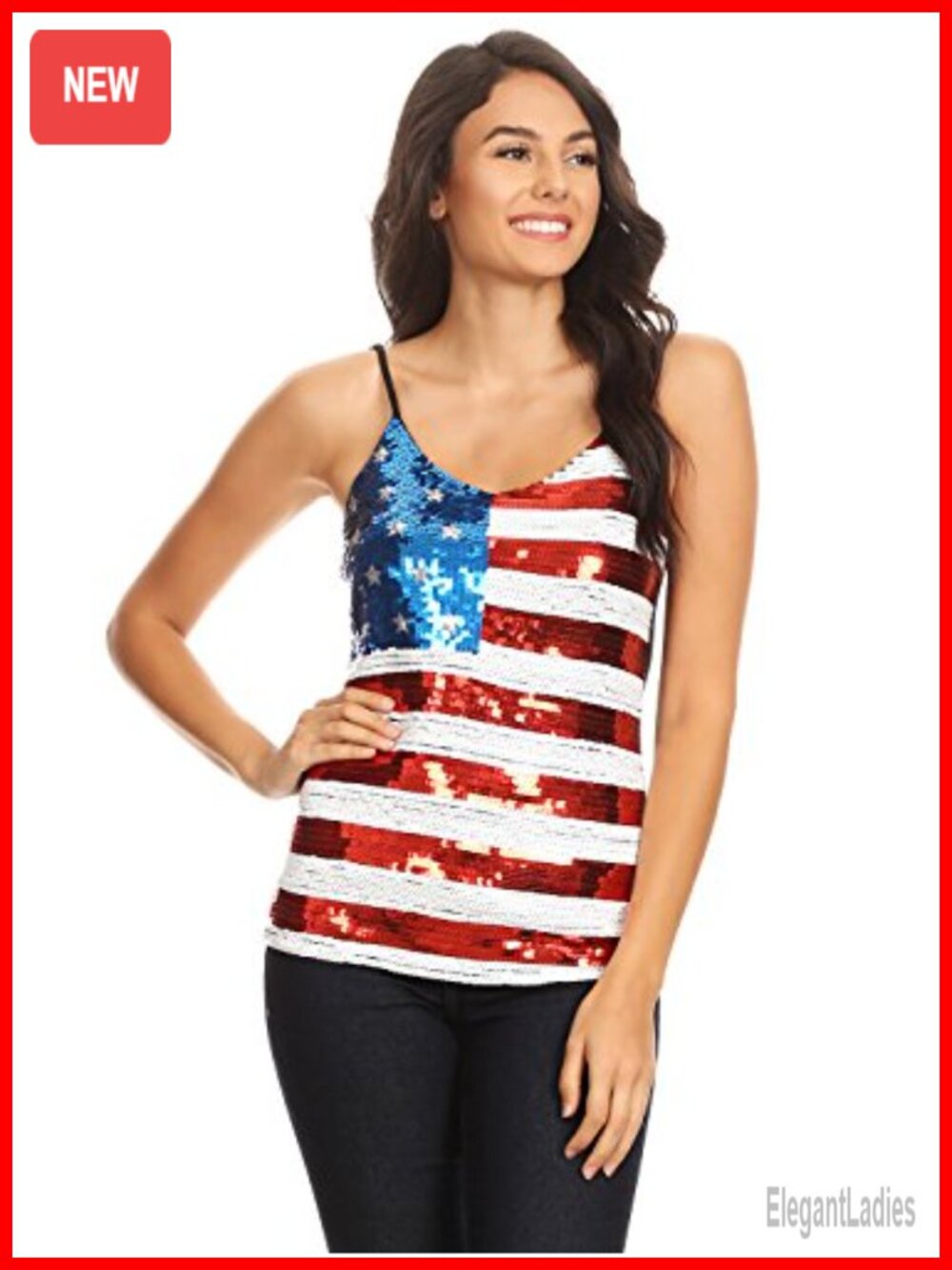 Sequin V Neck Cami Tank Top